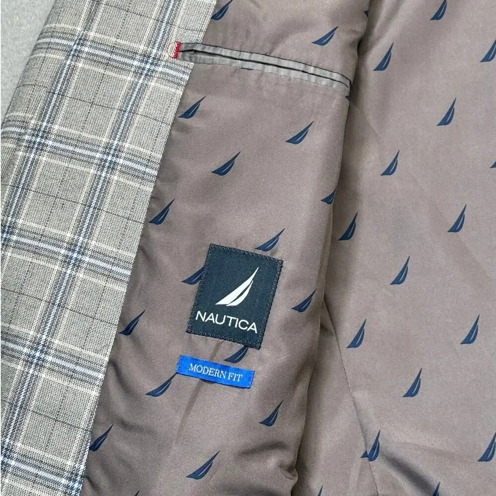 Nautica Men's Modern-Fit Sport Coat Grey Plaid 48R $250